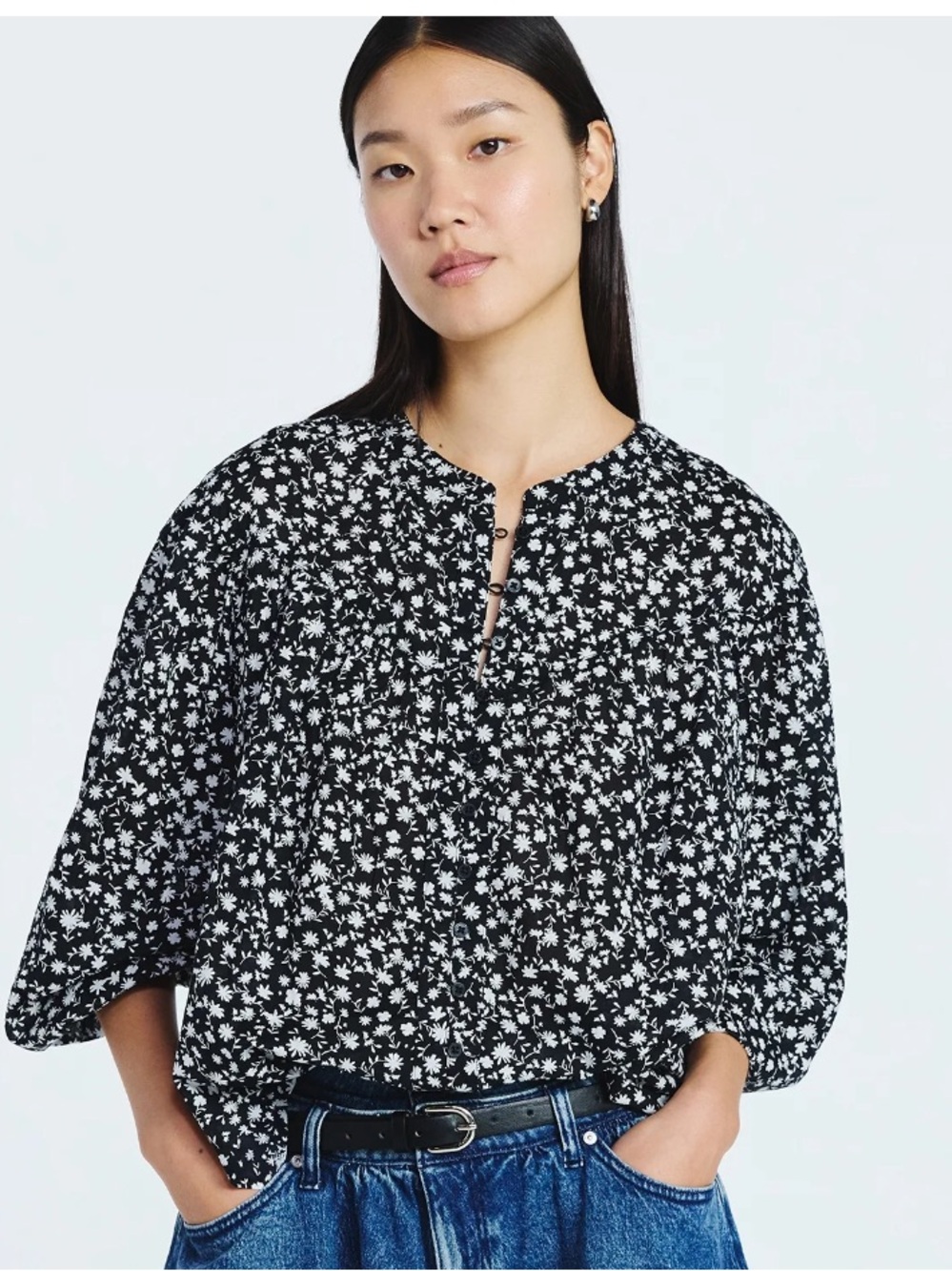 Scoop Women's Flowy Cotton Blouse with Long Sleeves, Sizes XS